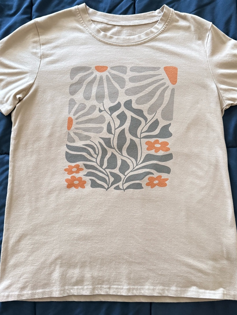 Women’s Cream Graphic Floral T-Shirt - Soft Crew Neck